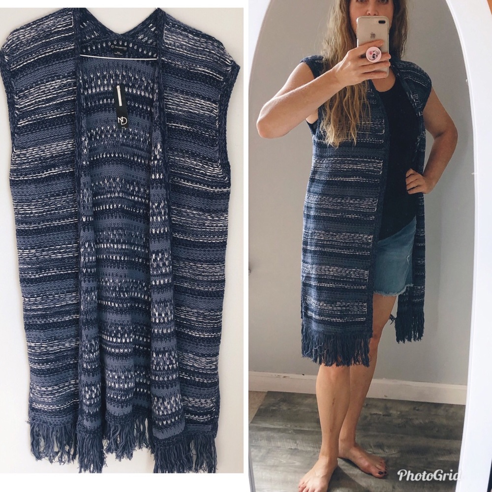 New Directions Petite Blue Woven Fringe Sweater Vest, size Extra Large Petite
